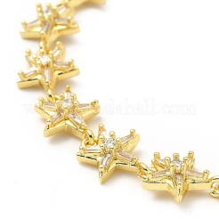 Clear Cubic Zirconia Star Link Chain Bracelet&nbsp;BJEW-A132-16G