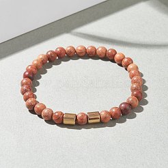 男性女性のための合成ヘマタイトと天然の香りの木の丸いビーズのストレッチブレスレット  砂茶色  内径：2-1/4インチ（5.6cm）&nbsp;BJEW-JB07549-02