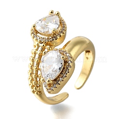 Brass Micro Pave Cubic Zirconia Adjustable Open Cuff Rings&nbsp;RJEW-D313-14G