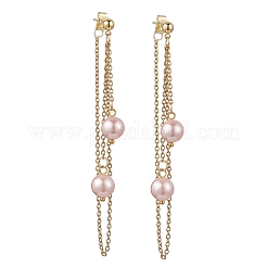 304 Stainless Steel Shell Pearl Round Bead Tassel Stud Earrings&nbsp;EJEW-JE06663