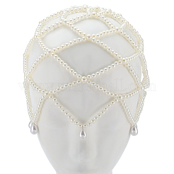 Imitation Pearl Alloy Mesh Headpiece Cap&nbsp;AJEW-WH20072-47