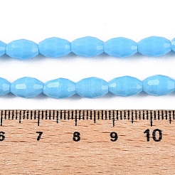 不透明な無色の模造の翡翠のガラスのビーズの連  多面カット  オーバル  ライトスカイブルー  8x5.5mm  穴：1mm  約68~70個/連  20.07~20.86インチ（51~53cm）&nbsp;EGLA-A037-P6x8mm-D03