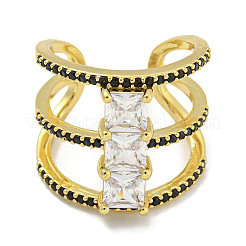 Square Rack Plating Brass Micro Pave Cubic Zirconia Wide Open Cuff Rings for Women&nbsp;RJEW-F162-14G