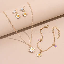合金エナメルペンダントネックレス、スタッドダングルイヤリング、チャームブレスレット  ゴールドカラー  花  ネックレス：17.32インチ（44cm）&nbsp;FS-WGB2156-03