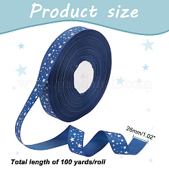 100 Yards Star Print Polyester Grosgrain Ribbon&nbsp;OCOR-WH0088-76