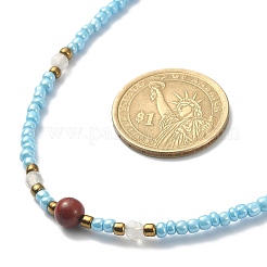 Dyed Natural Agate & Red Jasper & Seed Beaded Necklace&nbsp;NJEW-JN04349