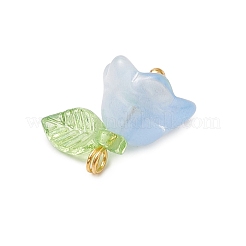 ガラスチャーム  花  アクリルとプラスチックの模造真珠ビーズと金色の真鍮ループ付き  ライトスカイブルー  13.5x13x11mm  穴：2mm&nbsp;PALLOY-MZ00838-03