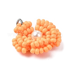 ガラスシードビーズデイジーペンダント  シェルパール＆ステンレスカラーの丸カン付き  ミックスカラー  18~19x18x4mm  穴：3.5mm&nbsp;PALLOY-MZ00462