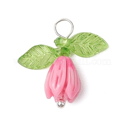 不透明樹脂の花のバラのビーズペンダント  透明アクリルチャームと真鍮ボールヘッドピン付き  カラフル  18x17x6mm  穴：2.8mm  5個/セット&nbsp;PALLOY-JF03592