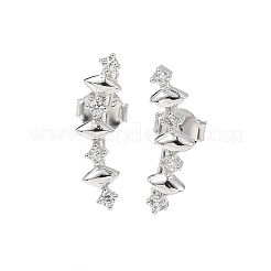 スターリングシルバーのクリアキュービックジルコニアスタッドピアス925個  菱形  左右  プラチナ  17x5mm&nbsp;EJEW-Q032-01G-P