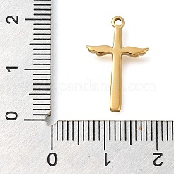 304ステンレスペンダント  翼のチャーム付きクロス  14KGP本金メッキ  19x11.5x2mm  穴：1.2mm&nbsp;STAS-P369-01G