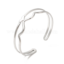 Non-Tarnish 304 Stainless Steel Heart Wave Cuff Bangles&nbsp;BJEW-L682-028P