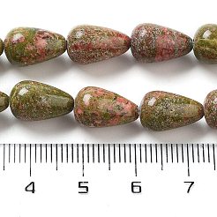 天然石ユナカイトビーズ連売り  ティアドロップ  12x8mm  穴：1.2mm  約33~34個/連  15.16~16.54''（38.5~42センチメートル）&nbsp;G-B106-A23-02