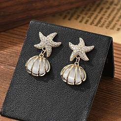 Shell Shape Brass Clear Cubic Zirconia Stud Earrings&nbsp;EJEW-D301-02G