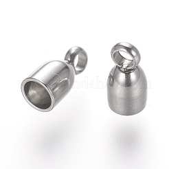 変色しにくい201ステンレススチールコードエンド  エンドキャップ  半楕円形  ステンレス鋼色  8x4mm  穴：2mm  内径：3mm&nbsp;STAS-E136-65