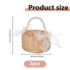 Wickerwork Baskets with Plastic Beaded Handle and Polyester Bowknot&nbsp;AJEW-WH0816-408