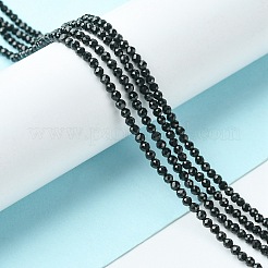 天然石ブラックトルマリンビーズ連売り  多面カット  ラウンド  2mm  穴：0.6 m  約185個/連  15.20~15.43インチ（38.6~39.2cm）&nbsp;G-F748-Y01-01