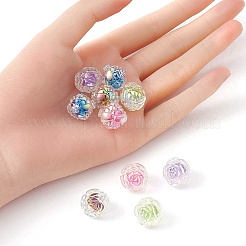 10 個 5 色 UV メッキレインボー虹色アクリルビーズ  ツートンカラーの二層ビーズ  ローズ  ミックスカラー  15.5x16x15mm  穴：3mm  2個/カラー&nbsp;OACR-YW0001-56