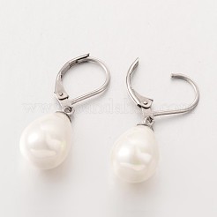 Teardrop Shell Pearl Leverback Dangle Earrings&nbsp;EJEW-JE01793