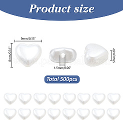500個のABSプラスチックイミテーションパールビーズ  ハート  貝殻色  8x9x5mm  穴：1.5mm&nbsp;KY-AR0001-45
