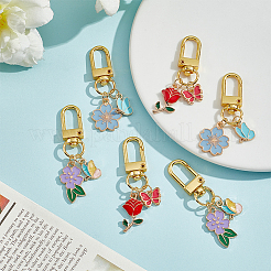 2 Sets Alloy Enamel Flower & Butterfly Pendant Decorations&nbsp;HJEW-WR0001-01