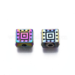 ラックメッキレインボーカラーアロイビーズ  カドミウムフリー＆ニッケルフリー＆鉛フリー  正方形  6.5x6.5x4mm  穴：1.6mm&nbsp;PALLOY-S180-357