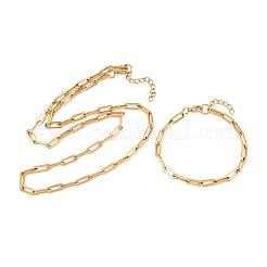 304ステンレススチールリンクペーパークリップチェーンブレスレット＆ネックレスジュエリーセット  カニカン付き  イオンプレーティング（ip）  18KGP本金メッキ  570mm&nbsp;SJEW-L199-05G