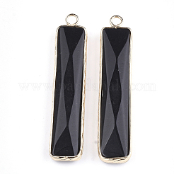 ガラスチャーム  真鍮パーツ  多面カット  長方形  ゴールドカラー  ブラック  46.5x10x5mm  穴：2mm&nbsp;GLAA-S130-07