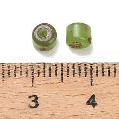 ピカソガラスシリンダーシードビーズ  丸い穴  オリーブドラブ  4~4.5x3.5~4mm  穴：1mm  約480個/袋&nbsp;GLAA-C044-01B