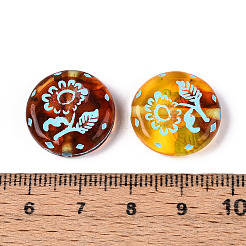 塗装された透明なアクリルビーズ  模造琥珀  ひまわりのフラットラウンド  シエナ  18x5~5.5mm  穴：1.6~1.8mm  約384個/500g&nbsp;OACR-T029-03L