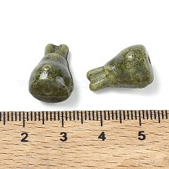 ヴィンテージの手作り磁器ビーズ  ファンシーアンティーク施釉磁器  兎  ダークオリーブグリーン  17.5x11mm  穴：2mm&nbsp;PR-CBA4F13-B05