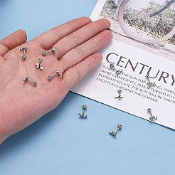 変色しにくい201ステンレススチール製バーベル軟骨ピアス  スクリューバックイヤリング  304ステンレスピン付き  クロス  ステンレス鋼色  8x5.5x2mm  ピン：1mm&nbsp;EJEW-R147-31