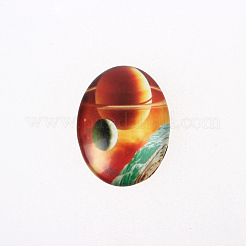 星空印刷されたガラスオーバルカボション  ミックスカラー  25x18x6mm&nbsp;GGLA-N003-18x25-D