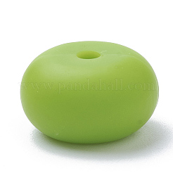 食品グレードの環境に優しいシリコーンビーズ  ロンデル  芝生の緑  14x8mm  穴：3mm&nbsp;X-SIL-Q001B-08