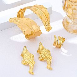 女性用リーフアイアンカフバングル＆リング＆スタッドピアスセット  ゴールドカラー  内径：60mm&nbsp;WG5C6C1-01