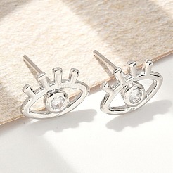 Brass Micro Clear Cubic Zirconia Eye Stud Earrings&nbsp;EJEW-S252-02P
