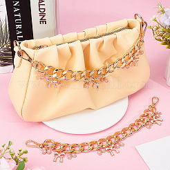 2Pcs Alloy Enamel Pink Bowknot Charm Aluminum Bag Decorative Chains&nbsp;HJEW-BBC0001-28