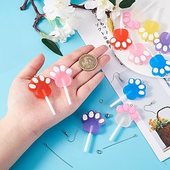 DIYの足跡ロリポップドロップピアス作成キット  樹脂ペンダント入り  鉄のピアスフックと丸カン  真鍮ビーズ  304ステンレススチールアイピン  ミックスカラー  ペンダント：12pcs / bag&nbsp;DIY-SZ0007-20