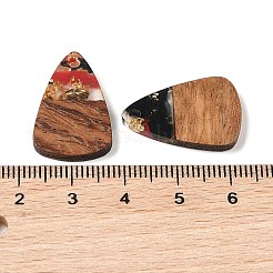レジン＆ウッドパーツ  金箔  トライアングルチャーム  ブラック  23x15x3mm  穴：2mm&nbsp;WOOD-S061-02K