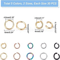 300個 10スタイル 304ステンレススチールオープン丸カン  ラウンド  ミックスカラー  4~6x0.6~1mm  内径：2.8~4.6mm  30個/スタイル&nbsp;STAS-UN0038-44