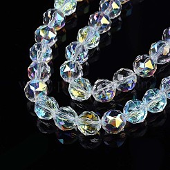 電気メッキ透明ガラスビーズ連売り  ABカラーメッキ  多面カット  ラウンド  クリアAB  8x8x8mm  穴：1.2mm  約68~70個/連  20.86~22.04インチ（53~56cm）&nbsp;EGLA-N002-18A-B01