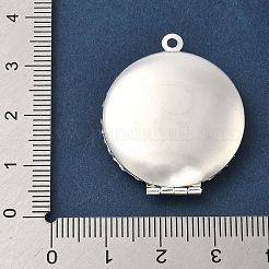フラットラウンドい真鍮製の中空ロケットペンダント  花のチャーム  ラックめっき  長持ちメッキ  鉛フリー＆カドミウムフリー  925銀メッキ  32x27x7mm  穴：1.8mm  内径：19mm&nbsp;KK-K414-11A-S