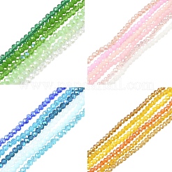 6連売り6スタイル電気メッキガラスビーズ連売り  混合スタイル  多面カット  ロンデル  グリーン  4x3mm  穴：0.4mm  約110~115個/連  15.35~15.75''（39~40センチメートル）  1連/スタイル&nbsp;EGLA-YW0005-46A