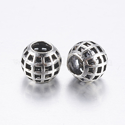 チベット風合金ヨーロピアンビーズ  大穴ビーズ  中空ラウンド  アンティークシルバー  10.5x9mm  穴：5mm&nbsp;PALLOY-G210-20AS