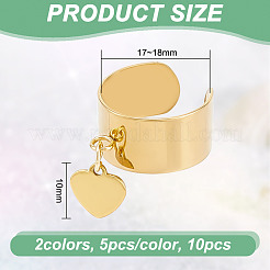 304ステンレススチールオープンカフ指輪  201ステンレススチールハートペンダント付き  ミックスカラー  内径：17~18mm&nbsp;RJEW-UN00012