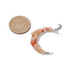 10 個 10 スタイルの天然混合宝石チップペンダント  月の合金チャーム  プラチナ  41x35x7mm  穴：6x4mm  1個/スタイル&nbsp;PALLOY-JF02834