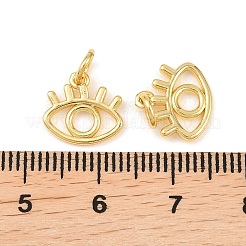 真鍮製チャーム  目のチャーム  丸カン付き  18KGP本金メッキ  10.5x11.5x1.5mm  穴：3.5mm&nbsp;KK-G549-09G