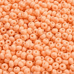模造翡翠 3/0個 ガラスシードビーズ  光沢  焼き付け塗料  ラウンド  桃パフ  5.5x3.5mm  穴：1.5mm&nbsp;SEED-Z001-A-B11