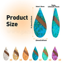 12Pcs 6 Colors Transparent Resin & Walnut Wood Big Pendants&nbsp;WOOD-TA0002-48