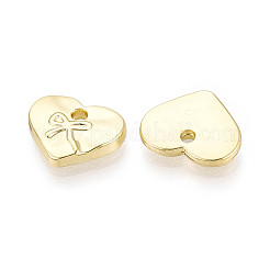 ラックメッキ合金ペンダント  ちょう結びのチャームが付いたハート  カドミウムフリー＆鉛フリー  ライトゴールド  10x12x2.5mm  穴：1.4mm&nbsp;PALLOY-T095-18KCG